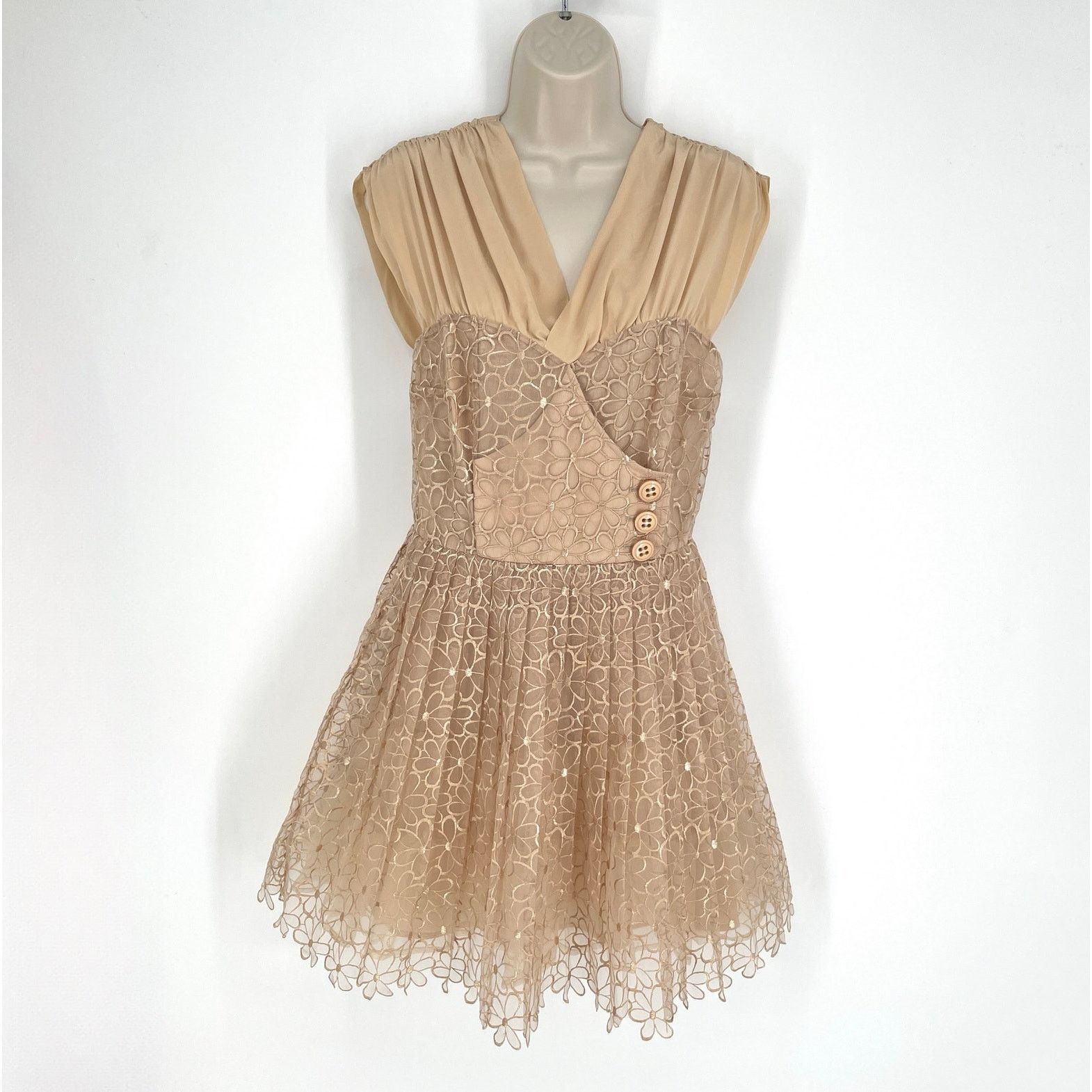 Frock by Tracy Reese Dress 6 Tan Silk Blend Crinoline Sheer