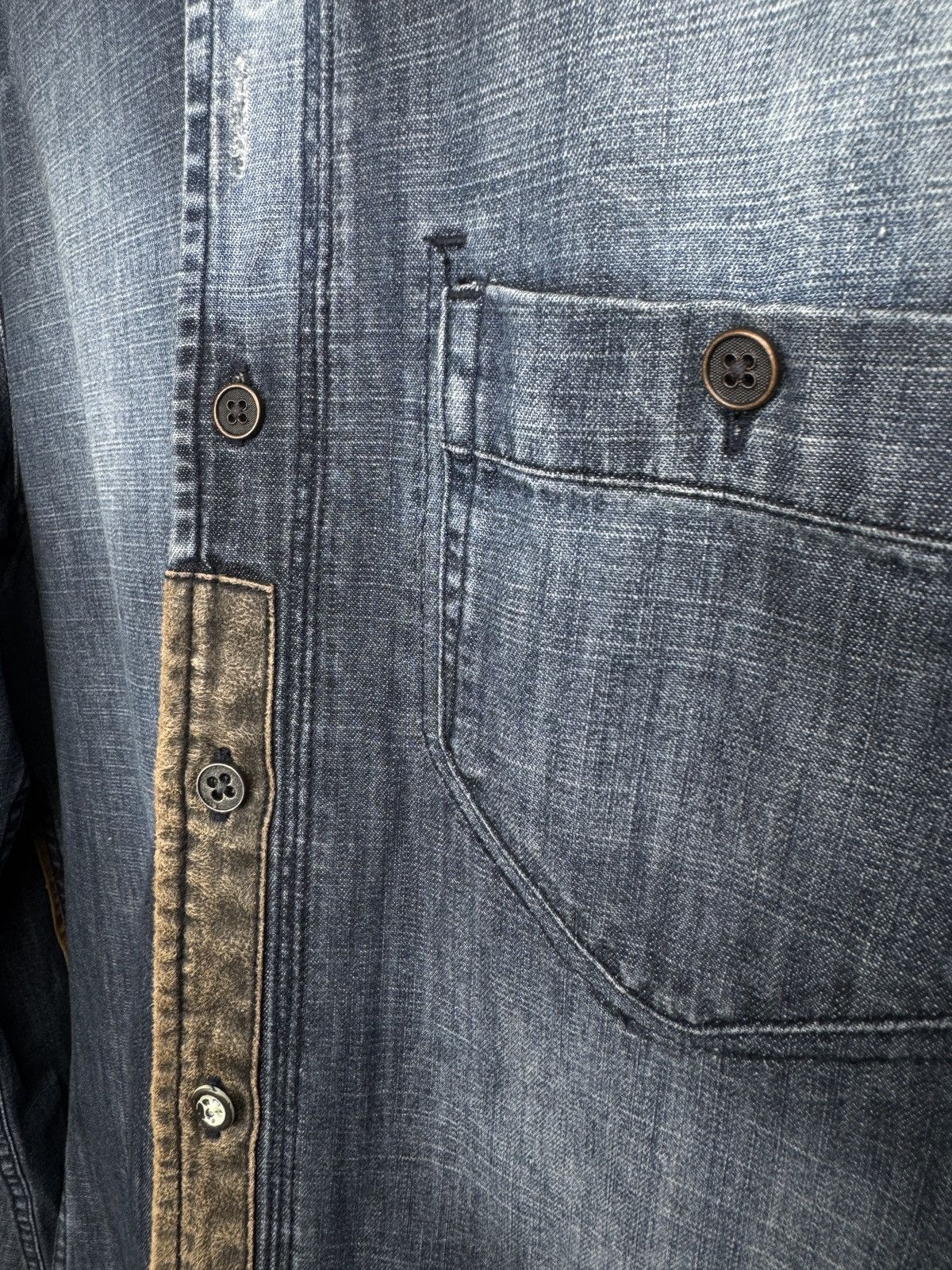Designer × Japanese Brand Pearly King blue denim brown canvas leather shirt Size US M / EU 48-50 / 2 - 8 Thumbnail