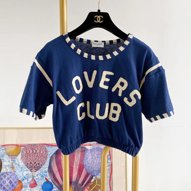 Yves Saint Laurent Saint Laurent Blue Logo Crop T-Shirt 0089 Size XS / US 0-2 / IT 36-38 - 1 Thumbnail