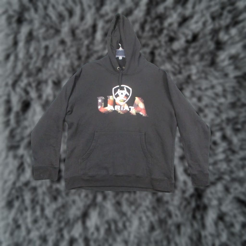 Ariat Ariat Hoodie Mens Large Black USA Proud Sweatshirt American Flag Pullover Pocket Size US L / EU 52-54 / 3 - 1 Thumbnail