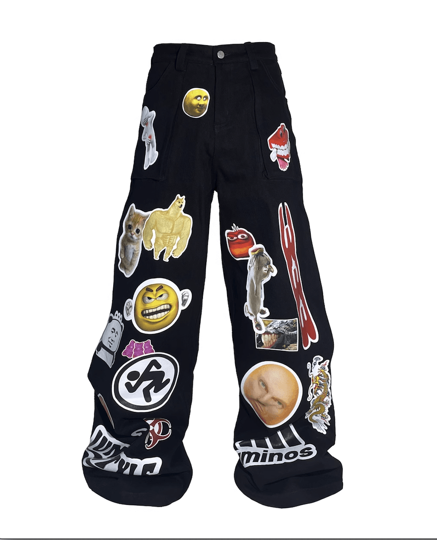 Other Y2K Black Patch Print Straight Baggy Pants Size US 34 / EU 50 - 1 Thumbnail