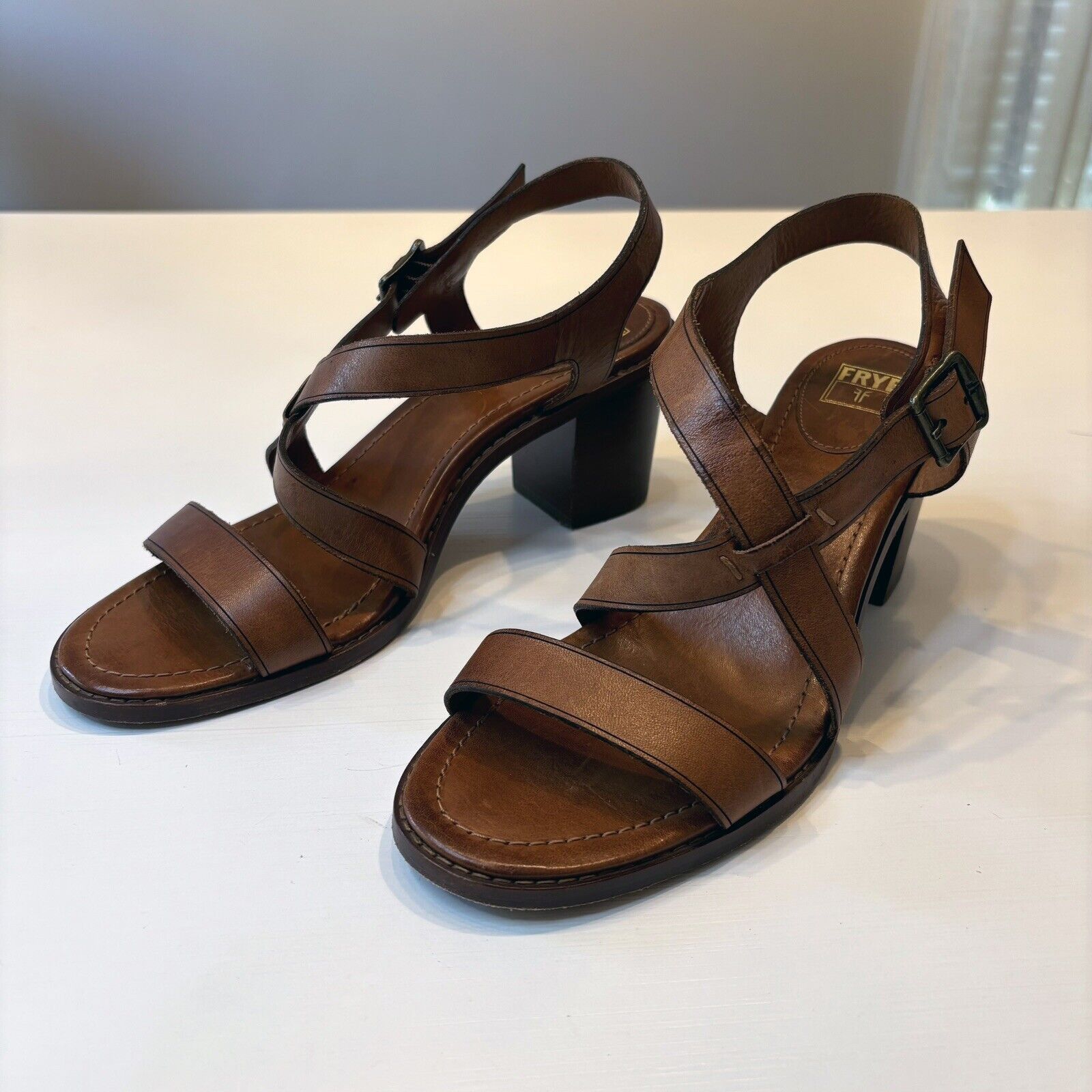 Frye Frye Dani Brown Leather Sandals Heels Shoes US Size 10 M Size US 10 / IT 40 - 3 Thumbnail