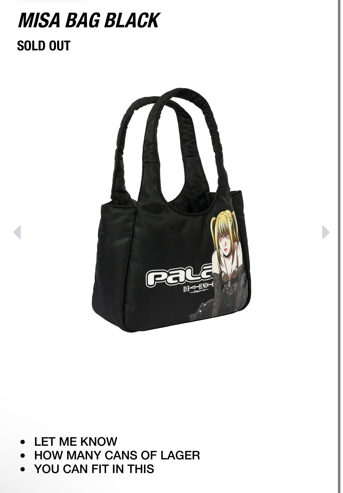Other PALACE DEATHNOTE MISA BAG Size ONE SIZE - 2 Thumbnail