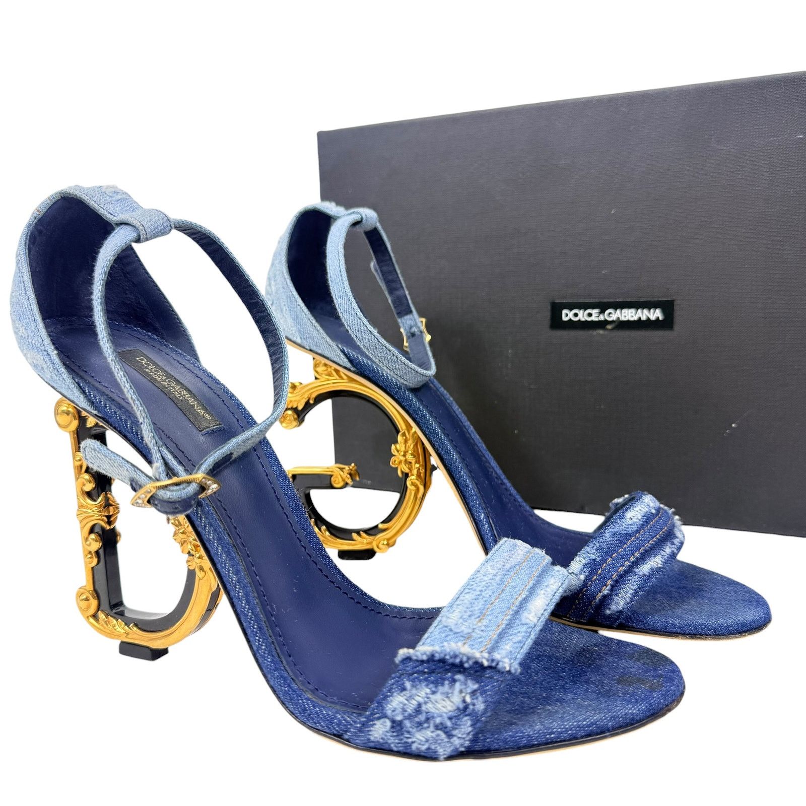 Dolce & Gabbana Dolce & Gabbana Patchwork Denim DG Heel Sandals Blue Size 40 Size US 10 / IT 40 - 2 Thumbnail