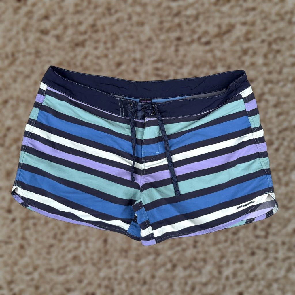 Patagonia Patagonia Board Shorts Womens 16 Blue Purple Striped Drawstring Zip Pocket Swim Bottoms Size 38" / US 16 / IT 52 - 1 Thumbnail