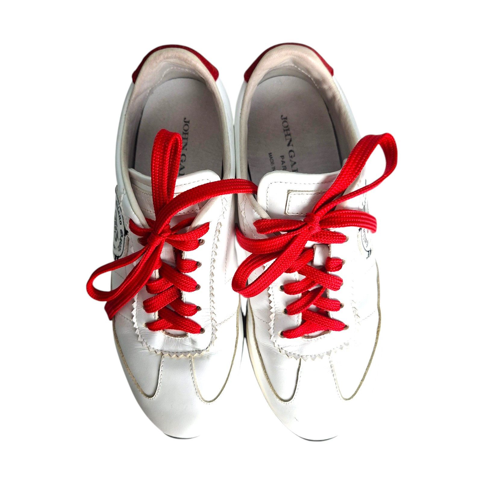 John Galliano John Galliano Gazette White Leather Sneakers Red Suede Y2K Size US 7.5 / IT 37.5 - 3 Thumbnail