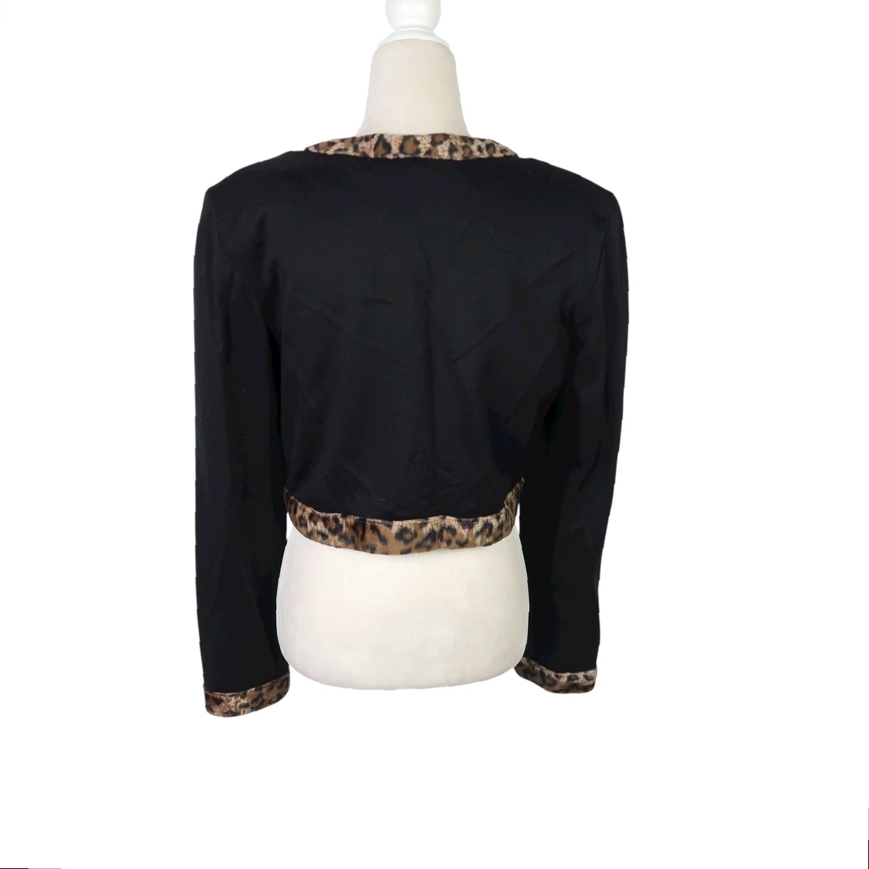 Vintage VINTAGE All That Jazz Jacket Black Knit Leopard Faux Fur Trim 90s 12 Women's Short Sleeve Button Casual Workwear 90s Print Size XL / US 12-14 / IT 48-50 - 4 Thumbnail