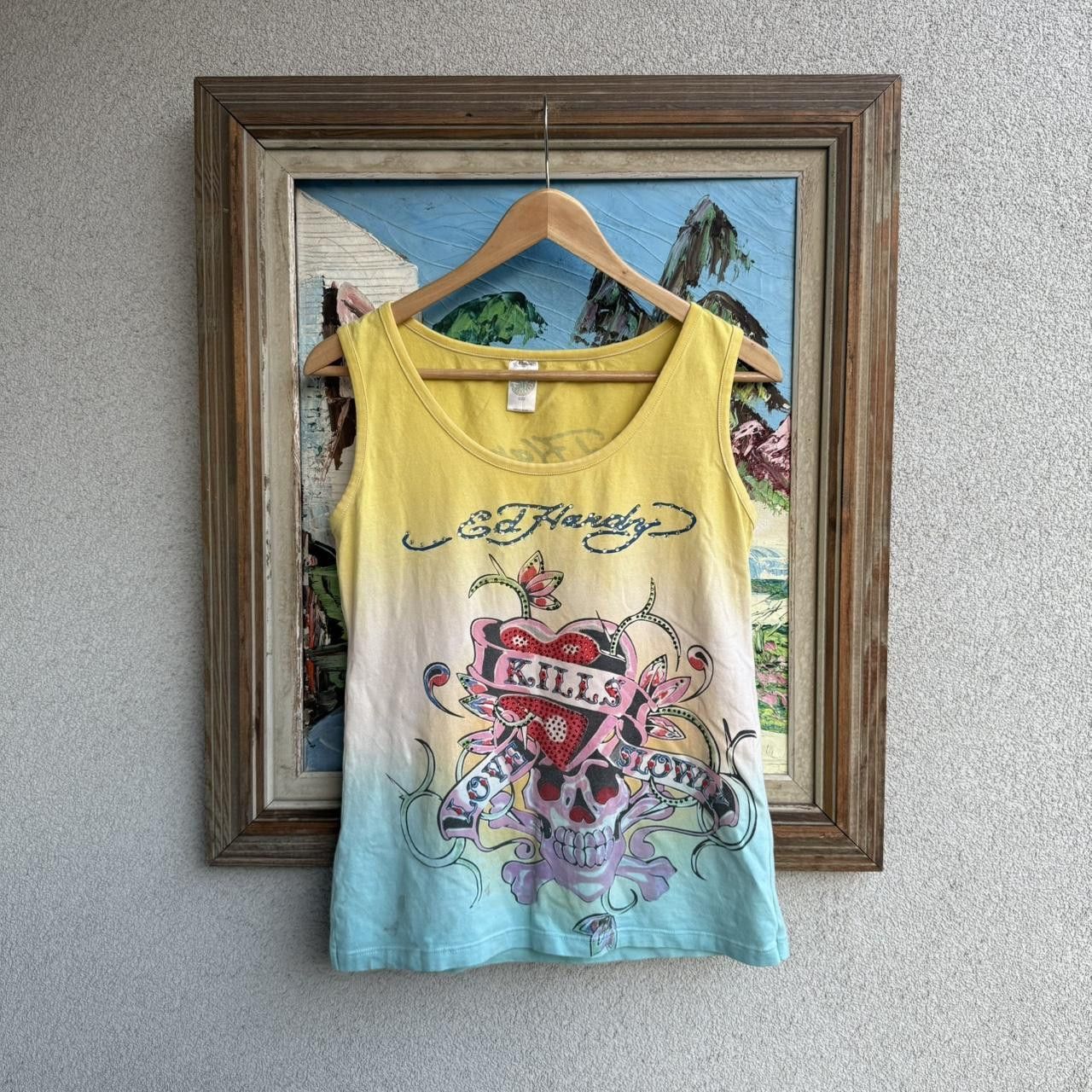 Ed Hardy Ed Hardy y2k Top Womans Yellow Tatoo Crystals Size M / US 6-8 / IT 42-44 - 1 Preview