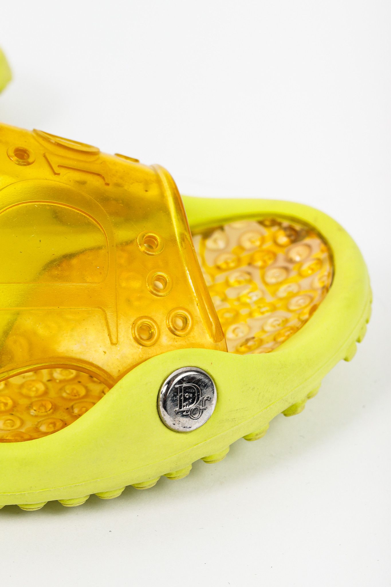 Dior Dior Y2K Yellow Perforated Logo Rubber Slide Sandals Size US 7.5 / IT 37.5 - 8 Thumbnail