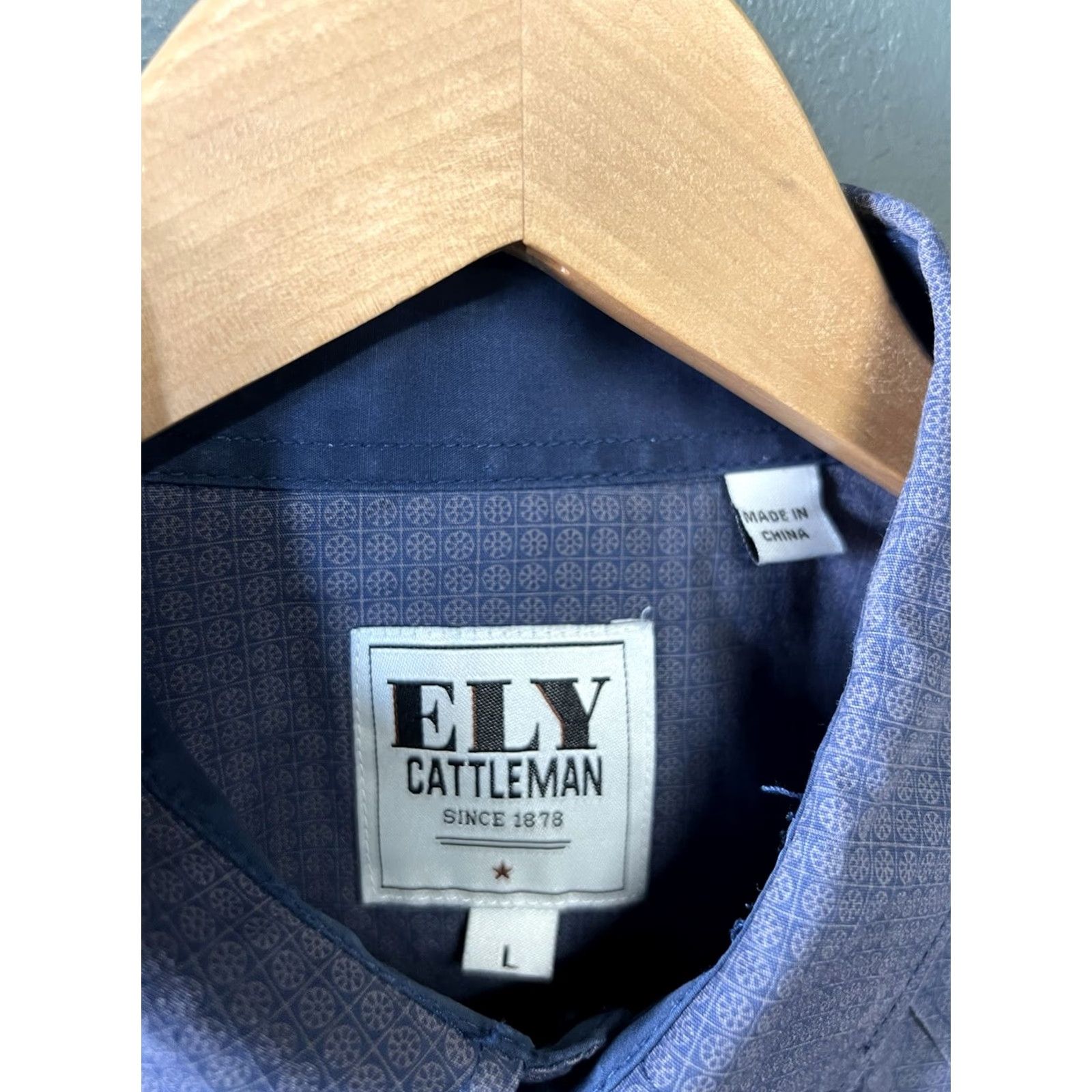 Vintage Ely Cattleman Mens Blue Long Sleeve Snap Up Dress Shirt L Size 42R - 3 Thumbnail