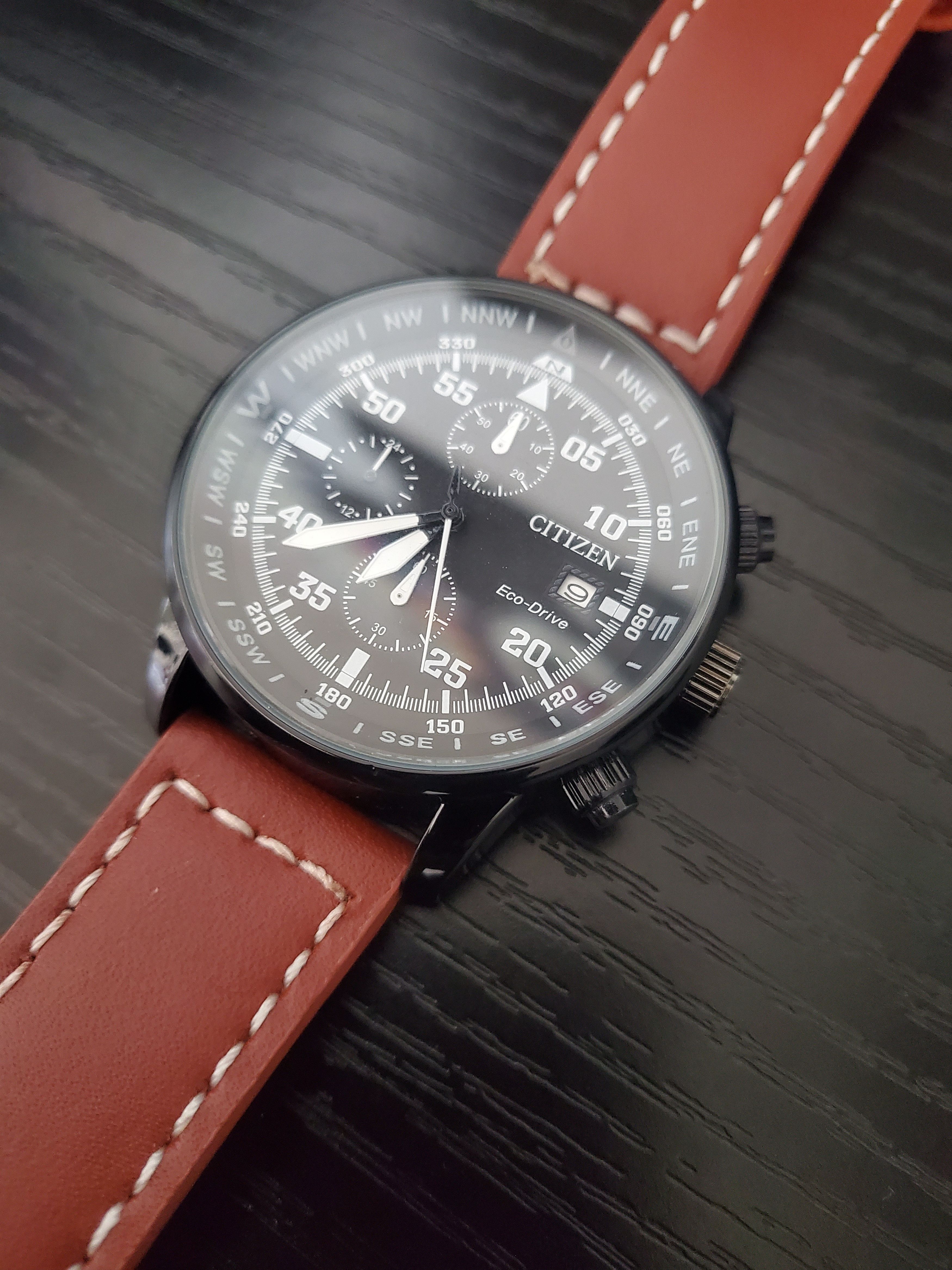 image of New Citizen Eco-Drive Ca0695-17E Men's Aviator Watch in White/Brown/Black