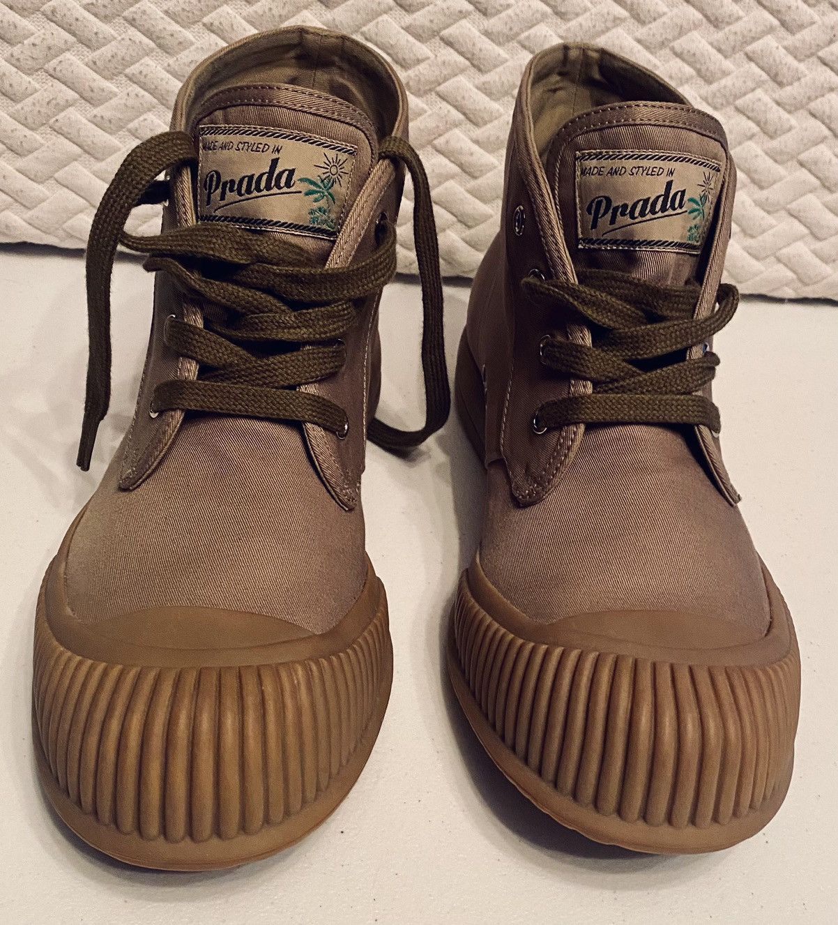 Prada Prada 🇮🇹 Khaki Denim Dipped Toe Techno Sneakers 7.5 US NEW Size US 7.5 / EU 40-41 - 11 Thumbnail