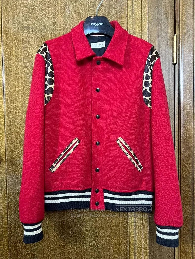 Saint Laurent Paris 14fw leopard print baseball jersey.