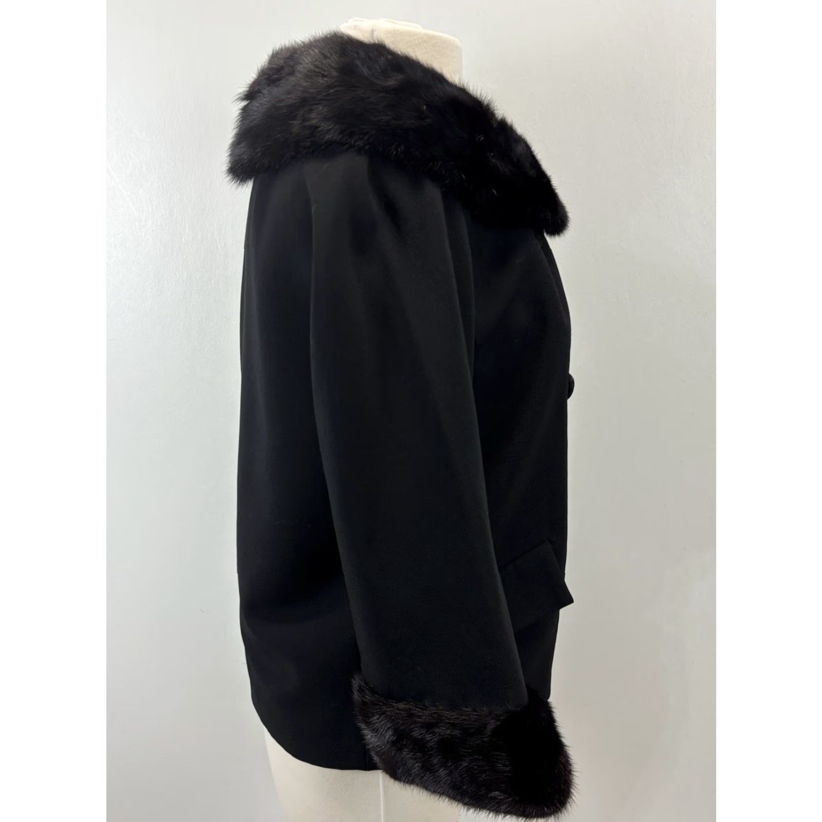 Doublet VINTAGE Meyer & Sons Wool Mink Jacket Coat Women's Double Breasted JackieO Mod Sz 12 Black Wool Mink Overcoat Ladies 12 Mens none Size XL / US 12-14 / IT 48-50 - 4 Thumbnail