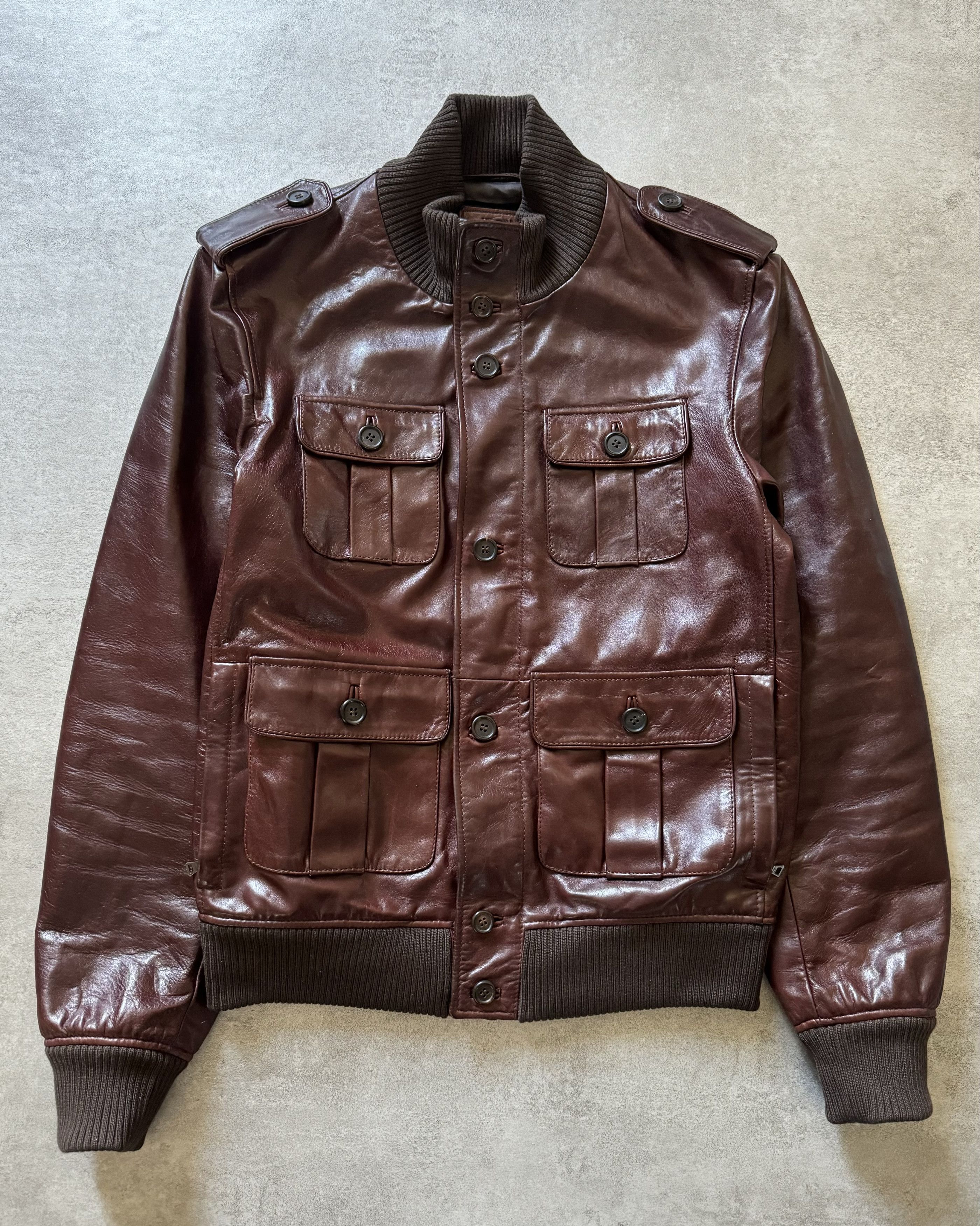 image of Archival Clothing x Prada Aw2008 Prada Thick Cowhide Premium Calf Leather Jacket in Bordeaux (Size 