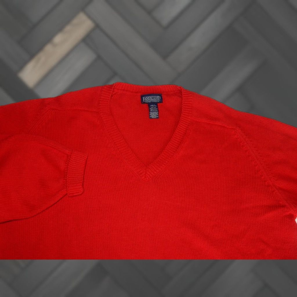 Lands' End VINTAGE Lands' End Cotton Sweater Pullover Size L Red Mens USA Made Size US L / EU 52-54 / 3 - 1 Thumbnail