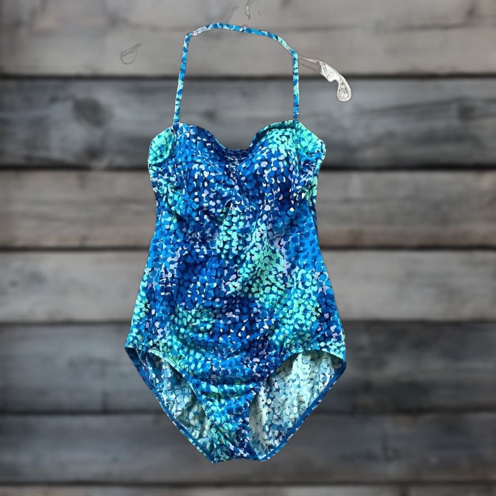 Jantzen Jantzen One Piece Swimsuit Womens XL Blue Tropical Halter Beach Summer Swim Size ONE SIZE - 1 Thumbnail