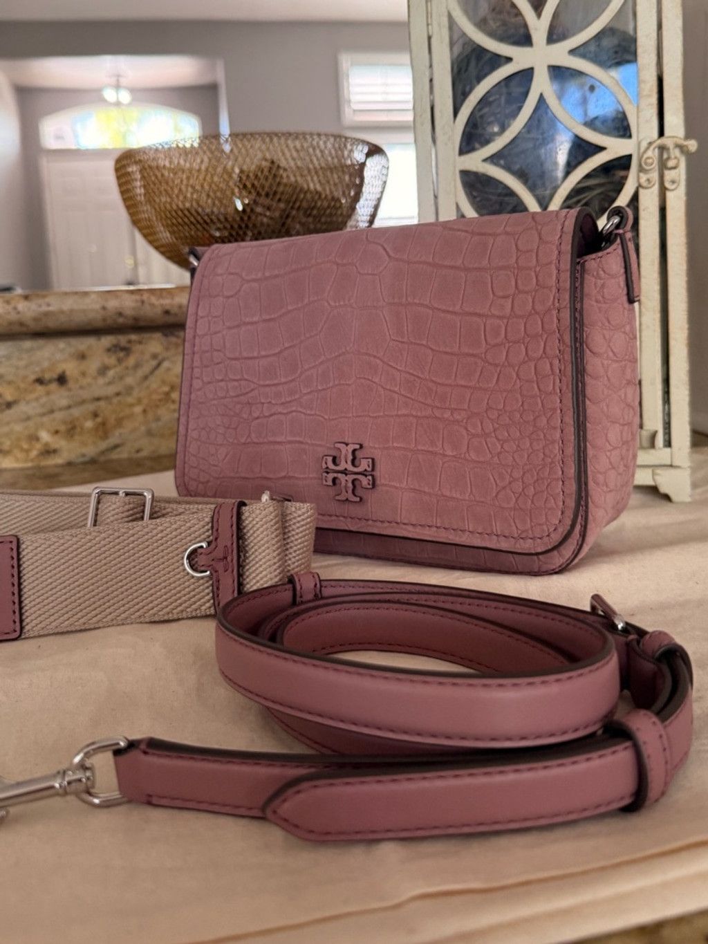 Tory Burch New Tory Burch THEA EMBOSSED SUEDE FLAP CROSSBODY Size ONE SIZE - 1 Thumbnail
