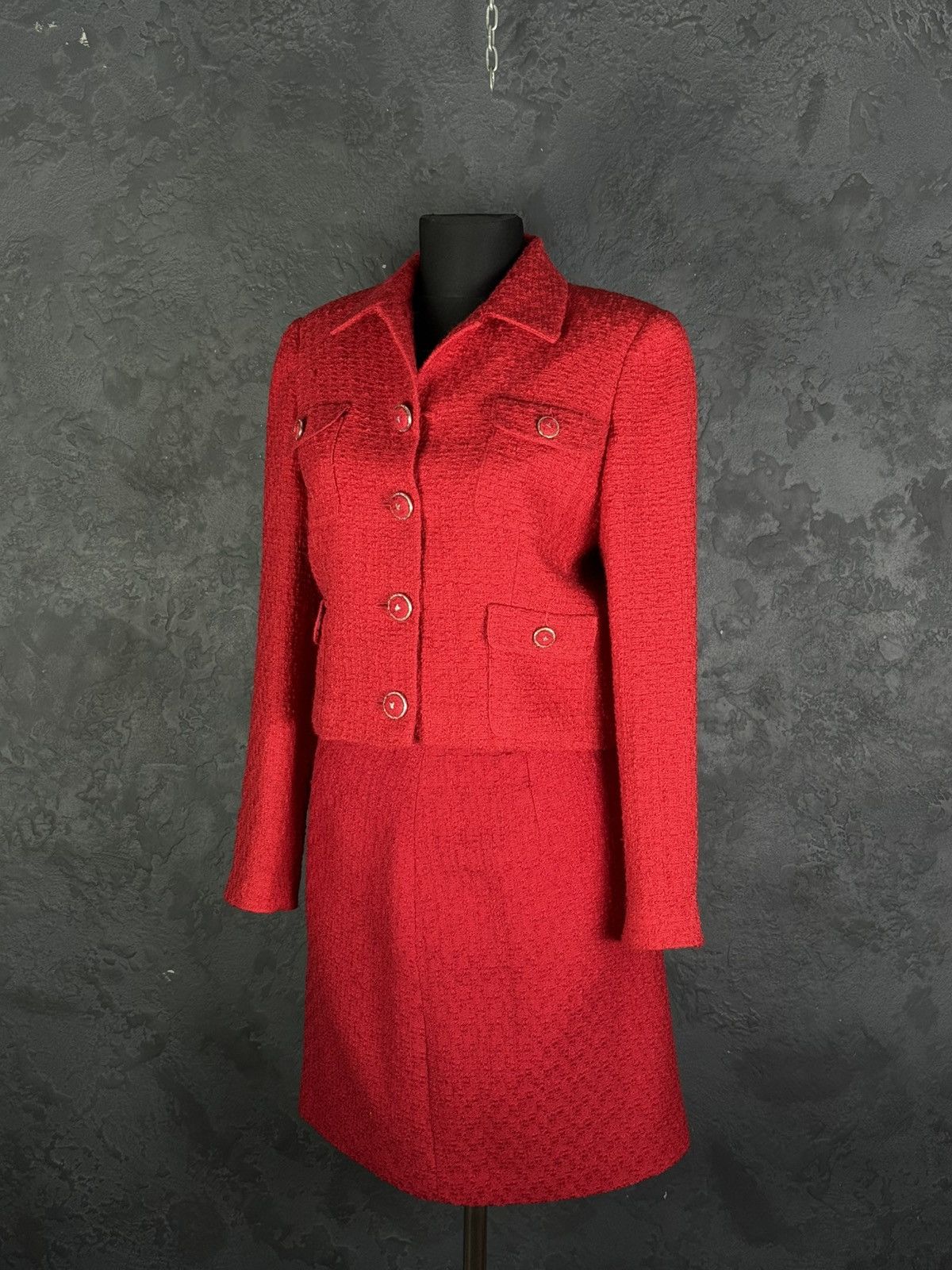 Vintage Archive!! VERSACE Classic V2 80s Red Skirt Jacket Suit Wool Size M / US 6-8 / IT 42-44 - 1 Thumbnail