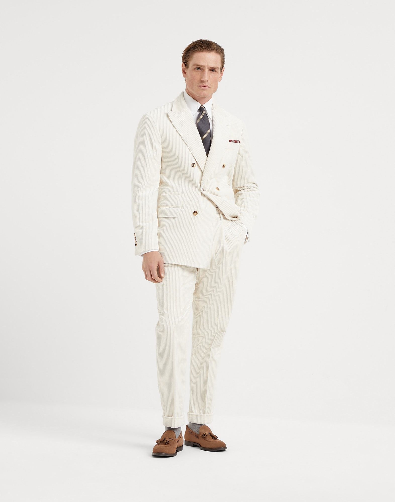 Brunello Cucinelli o1la1rc1a0925 Woven Wool Jacket in Ivory Size US S / EU 44-46 / 1 - 5 Thumbnail