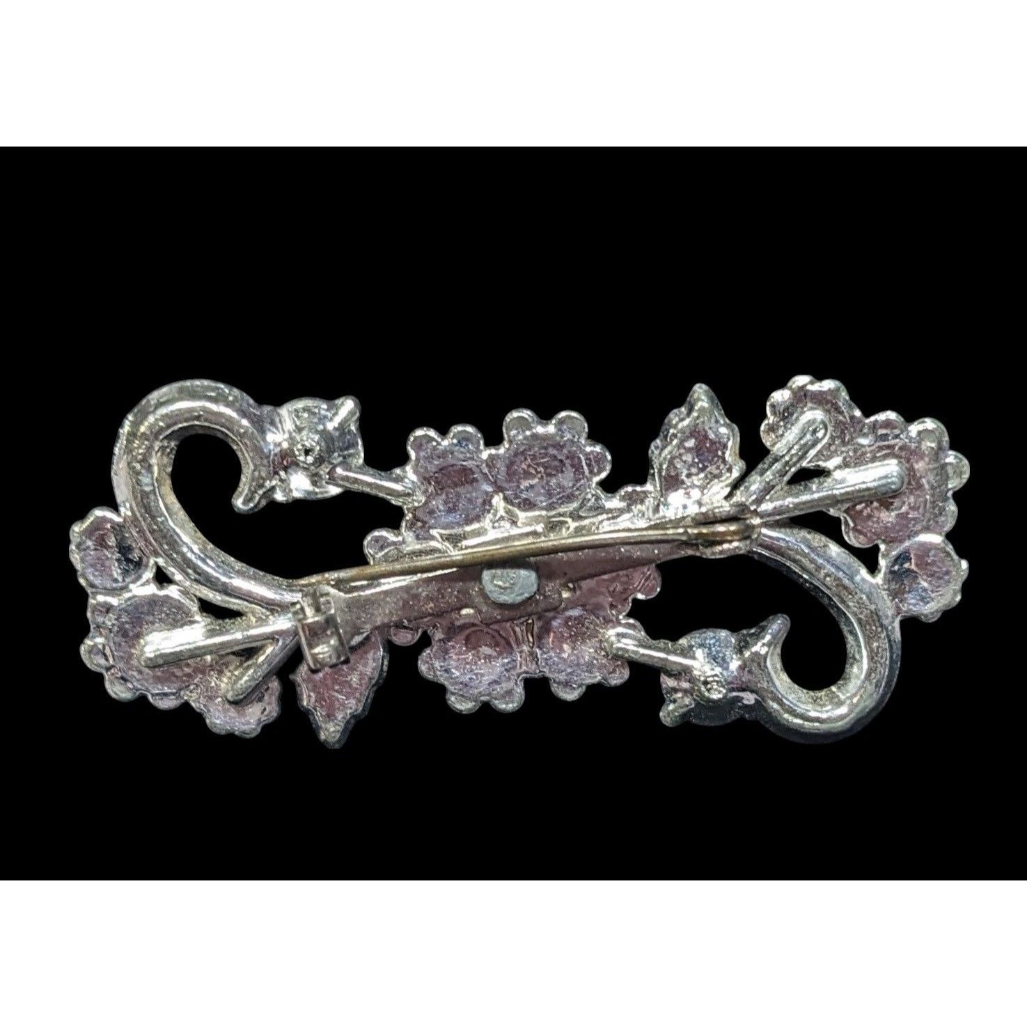 Other Vintage 50s Floral Swirl Silver Tone Brooch With Rhinestone Size ONE SIZE - 2 Thumbnail