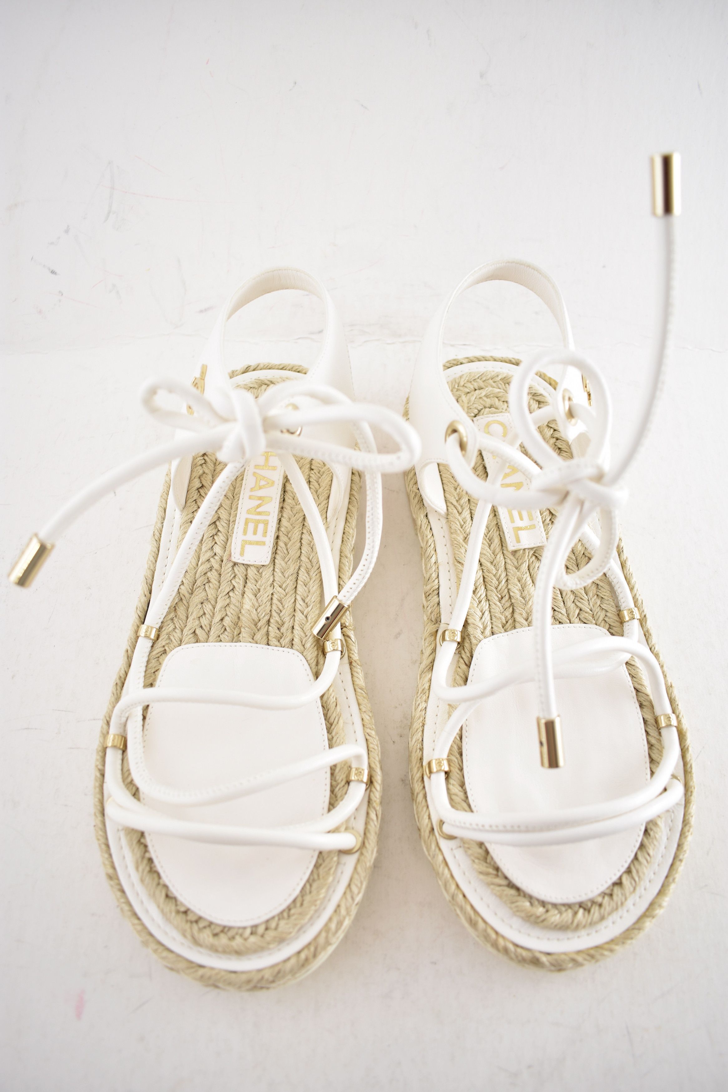 Chanel 20S CC Logo Mules Lace Up Tie Sandal Espadrille Flat 36 Size US 6 / IT 36 - 9 Thumbnail