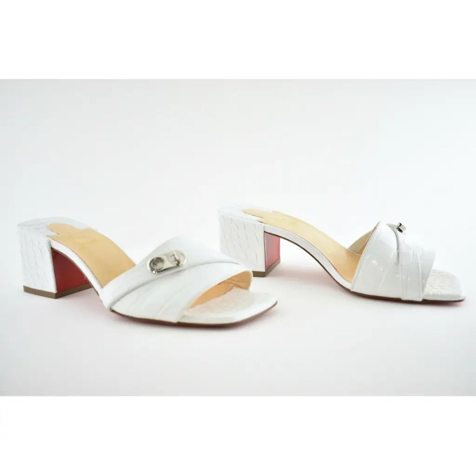 Christian Louboutin Lock Art 55 White Croc Block Heel Mule Slide Sandal Pump 36 Size US 6 / IT 36 - 4 Thumbnail