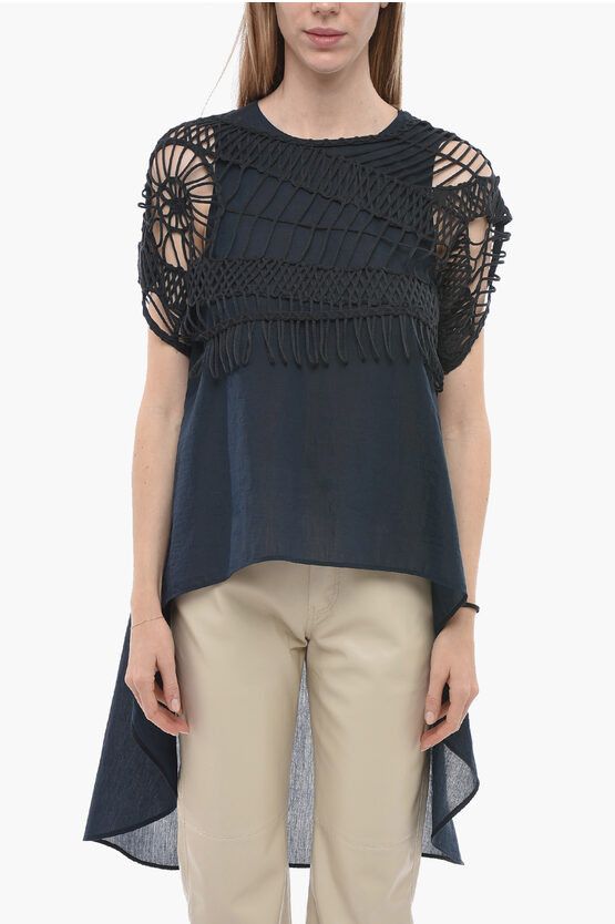 image of Fabiana Filippi Asymmetric Cape Top With Removable Crochet Detail in Blue, Women's (Size Small)