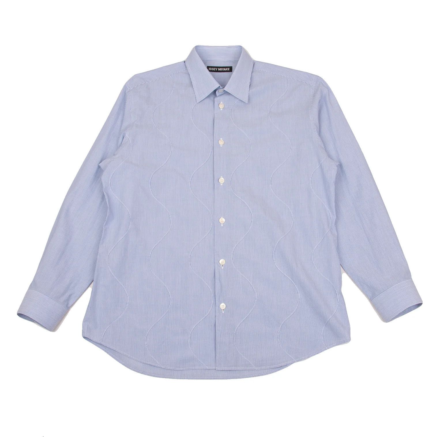 Issey Miyake Front Wave Stripe Long Sleeve Shirt in Blue and White Size US M / EU 48-50 / 2 - 1 Thumbnail