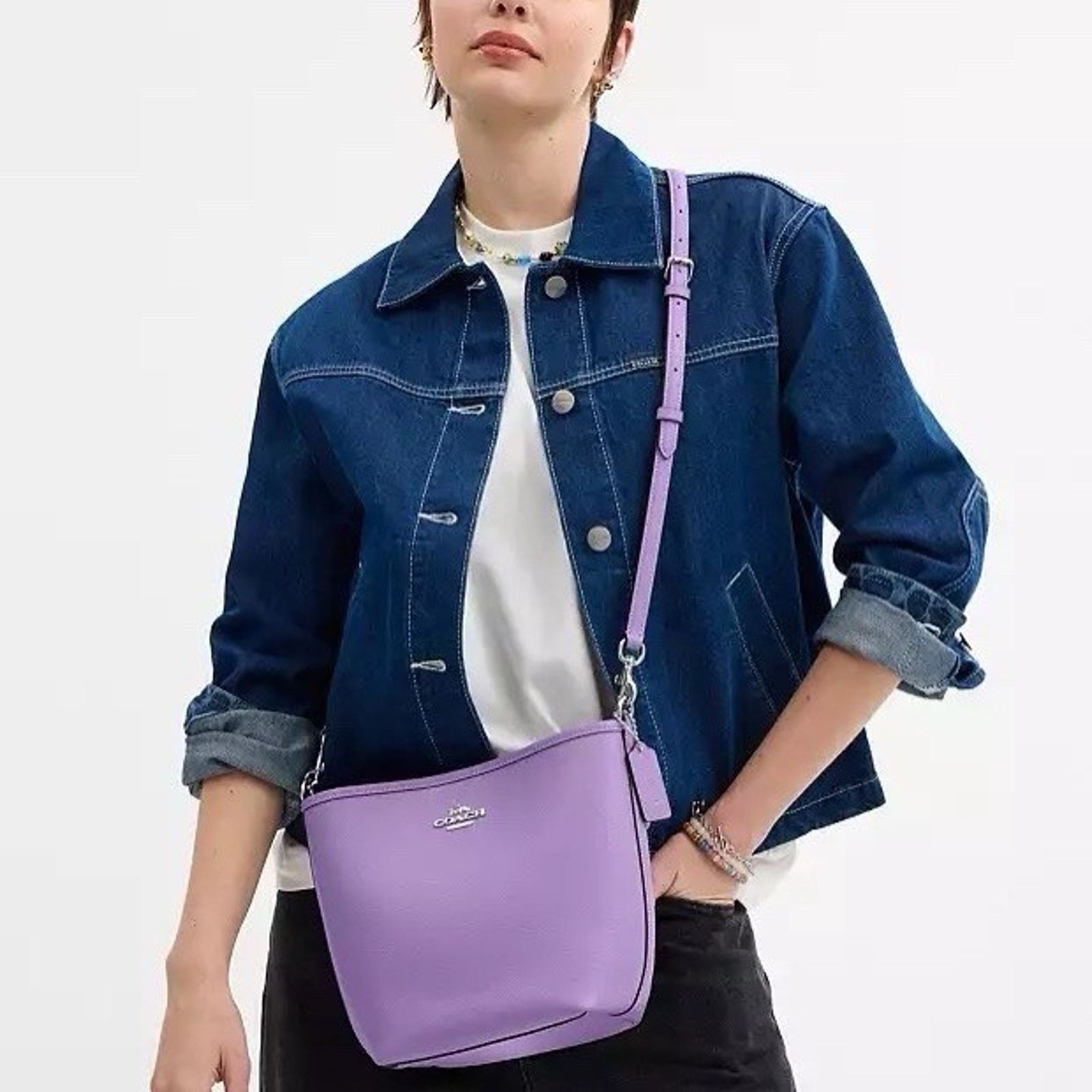 Coach NWT COACH CT801 City Bucket Leather Bag Purse Silver/Iris Size ONE SIZE - 7 Thumbnail