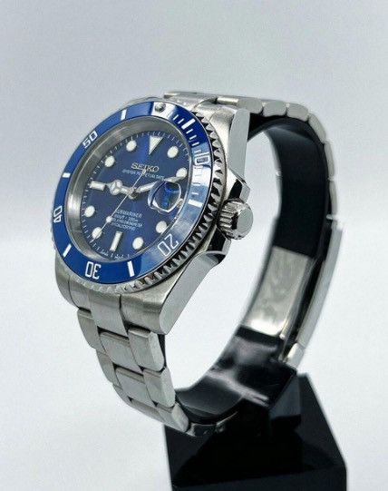 Japanese Brand Seiko Mod Submariner Date Smurf Blue Oyster Steel Watch NH35 Size ONE SIZE - 2 Thumbnail