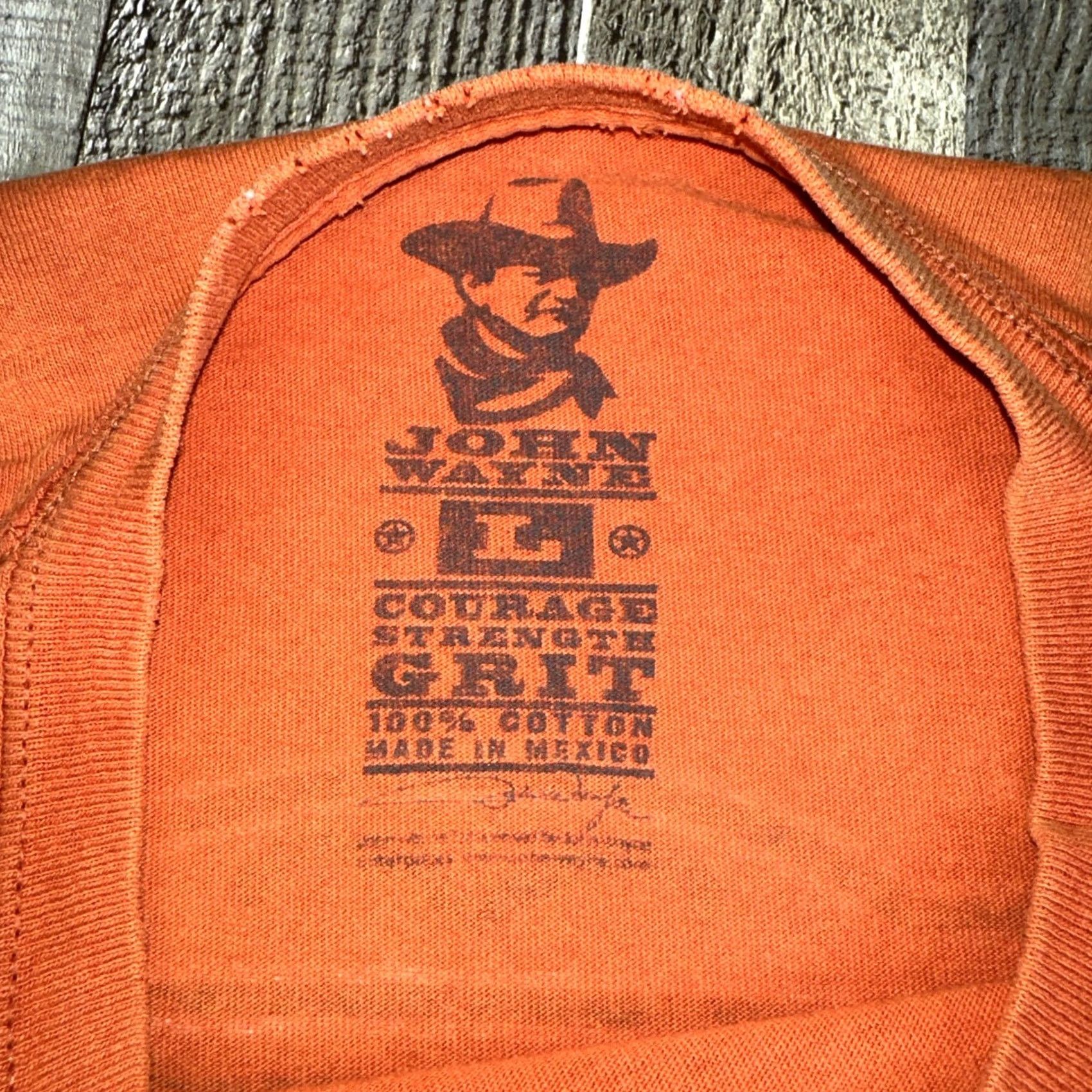 Vintage John Wayne Mens L Shirt Orange Logo Burnt Cotton Western Tee Regular Fit Short Sleeve Crew Neck T-Shirt Quotes Vintage No (adjusted per constraints) Size US L / EU 52-54 / 3 - 3 Thumbnail