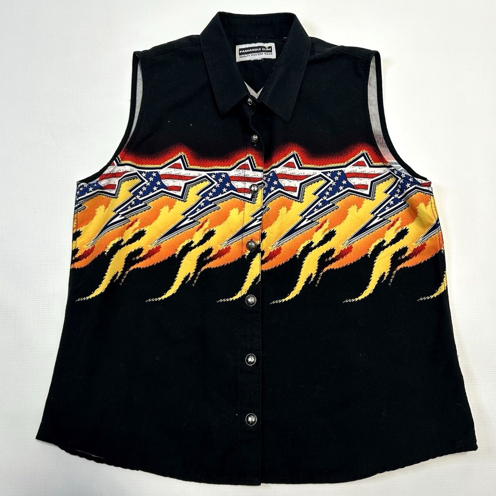 Vintage VINTAGE Panhandle Slim Vest Cowgirl Black USA Star Flames Sleeveless Medium Womens Size M / US 6-8 / IT 42-44 - 4 Thumbnail