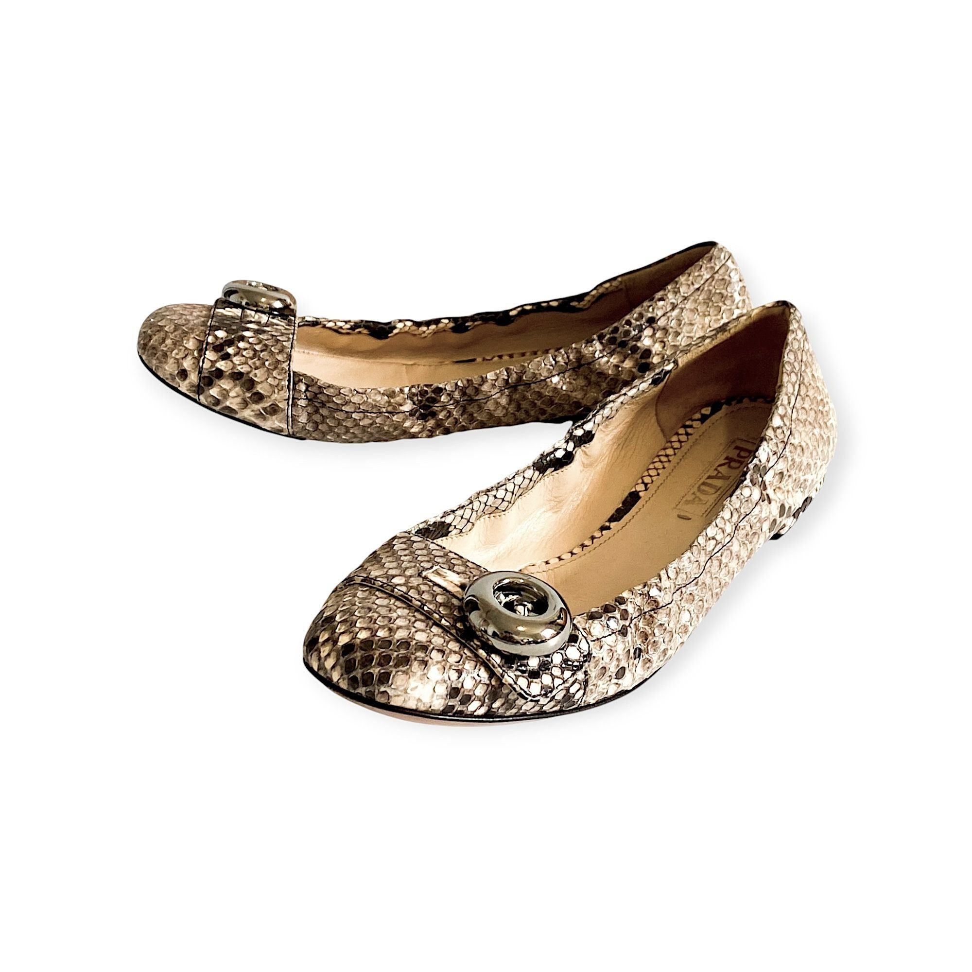 Prada Prada Beige Snake Ballet Flats with Metal Buttons 39 EU Size US 9 / IT 39 - 2 Thumbnail