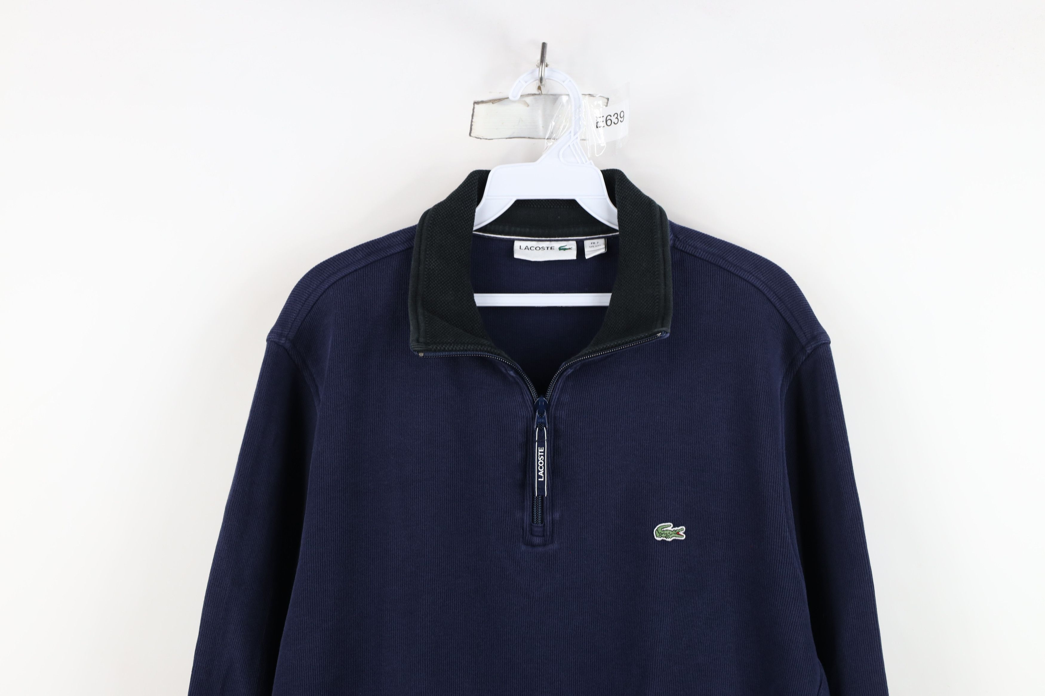 Lacoste Lacsote Logo Ribbed Knit Half Zip Pullover Sweater Blue Size US XXL / EU 58 / 5 - 2 Thumbnail