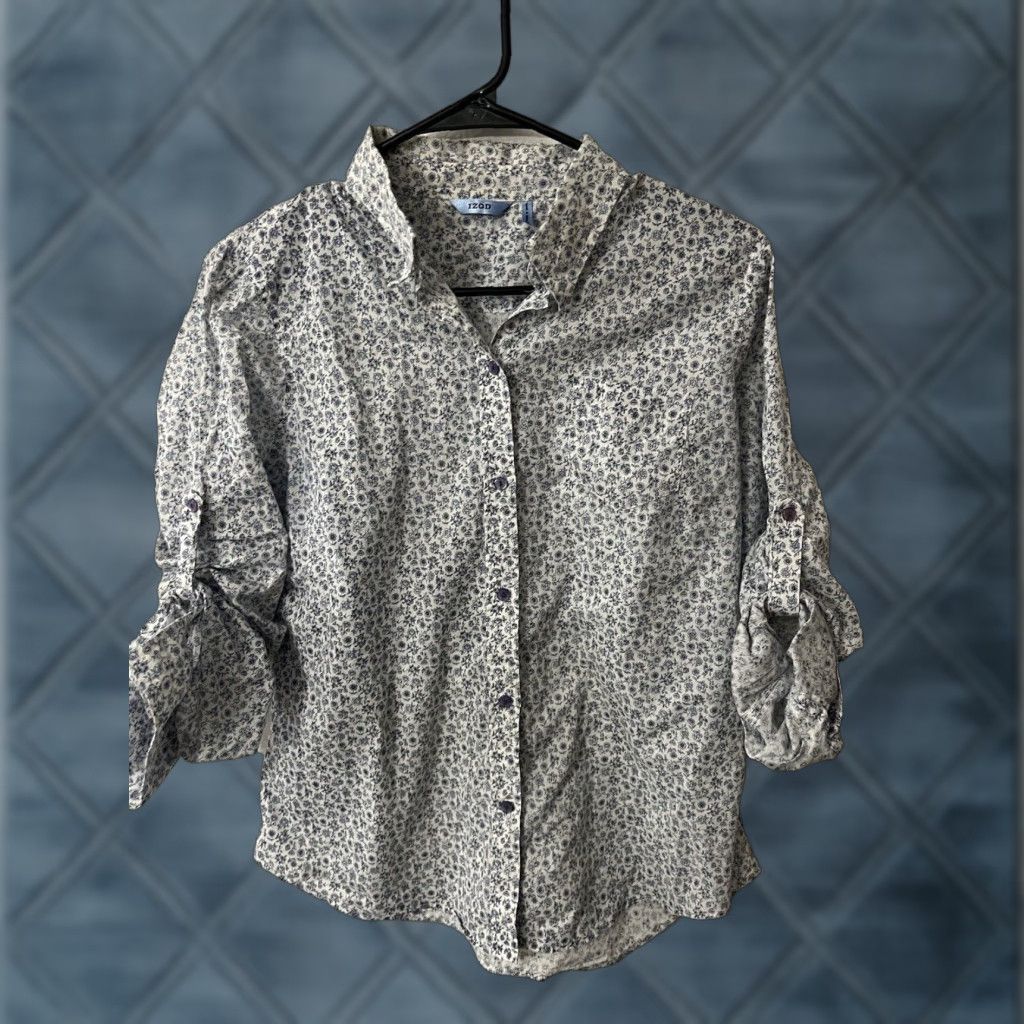 Izod VINTAGE Izod Women's Blouse Shirt Casual Cottagecore Floral 3/4 Sleeve White M Size M / US 6-8 / IT 42-44 - 1 Thumbnail