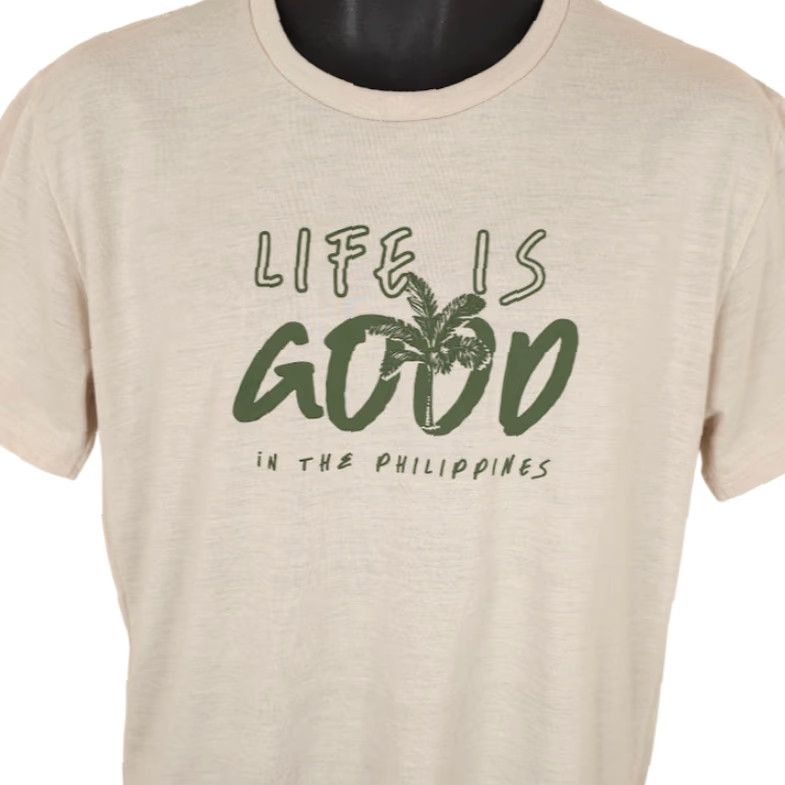 Vintage Philippines Kamisa T Shirt Mens Large Beige Life Is Good Palm Trees Destination Shirt Mens Beach Tropical Island Tourist Travel Size US L / EU 52-54 / 3 - 2 Thumbnail