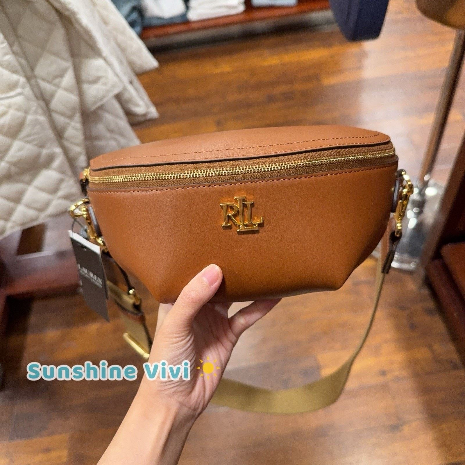 NWT Ralph Lauren Waist/ Shoulder Leather March Belt Bag Tan