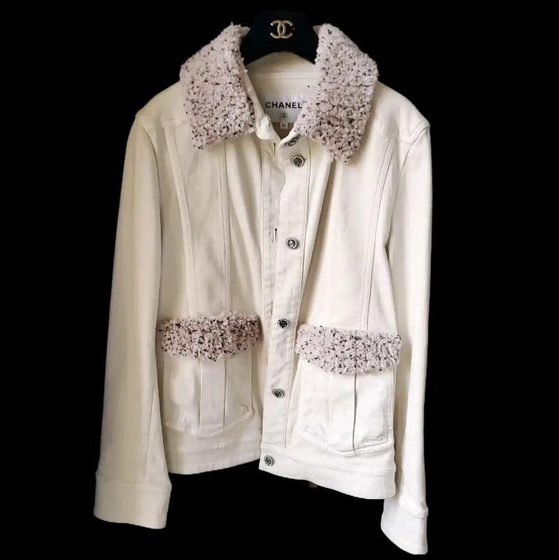 Chanel Chanel Spring Autumn White Denim Jacket 0089 Size L / US 10 / IT 46 - 1 Thumbnail