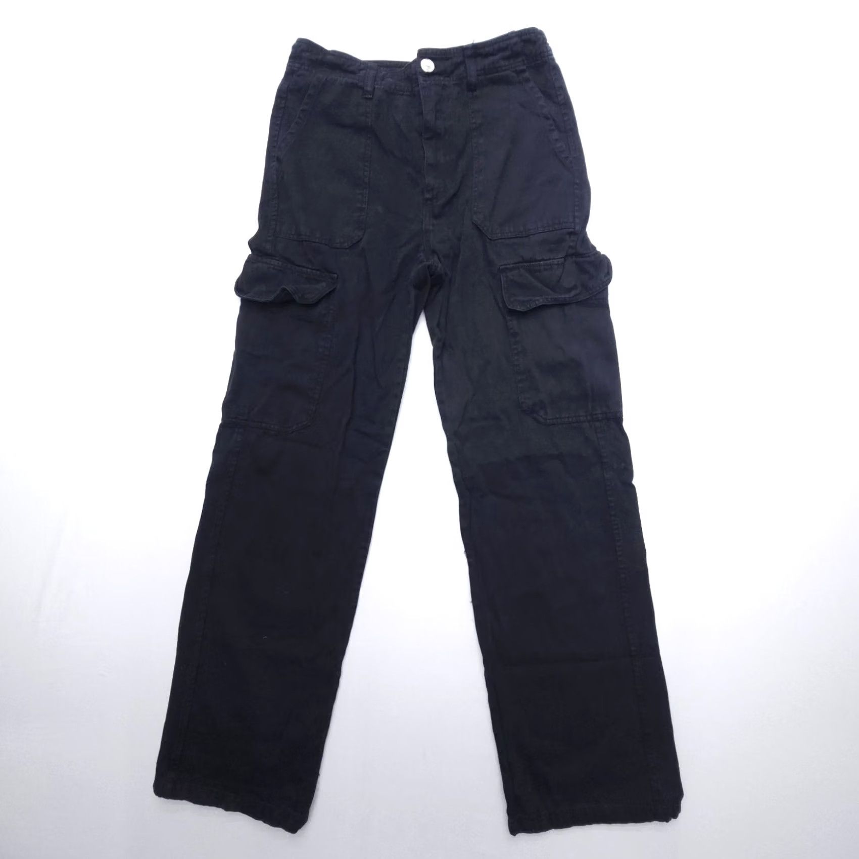 Zara Zara Cargo High Rise Straight Leg Pants Womens 4 Black 100% Cotton 31" Inseam Size 27" / US 4 / IT 40 - 2 Thumbnail