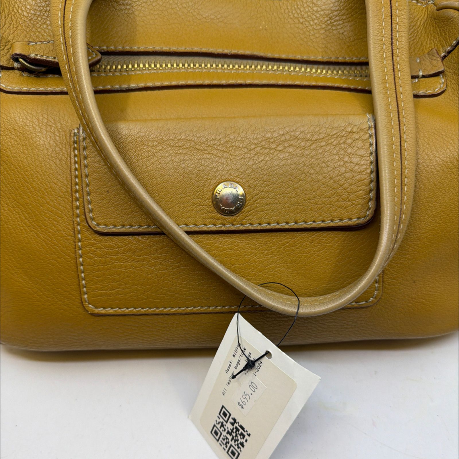Prada Prada Mustard Yellow Pebbled Leather Satchel Handbag Size ONE SIZE - 4 Thumbnail