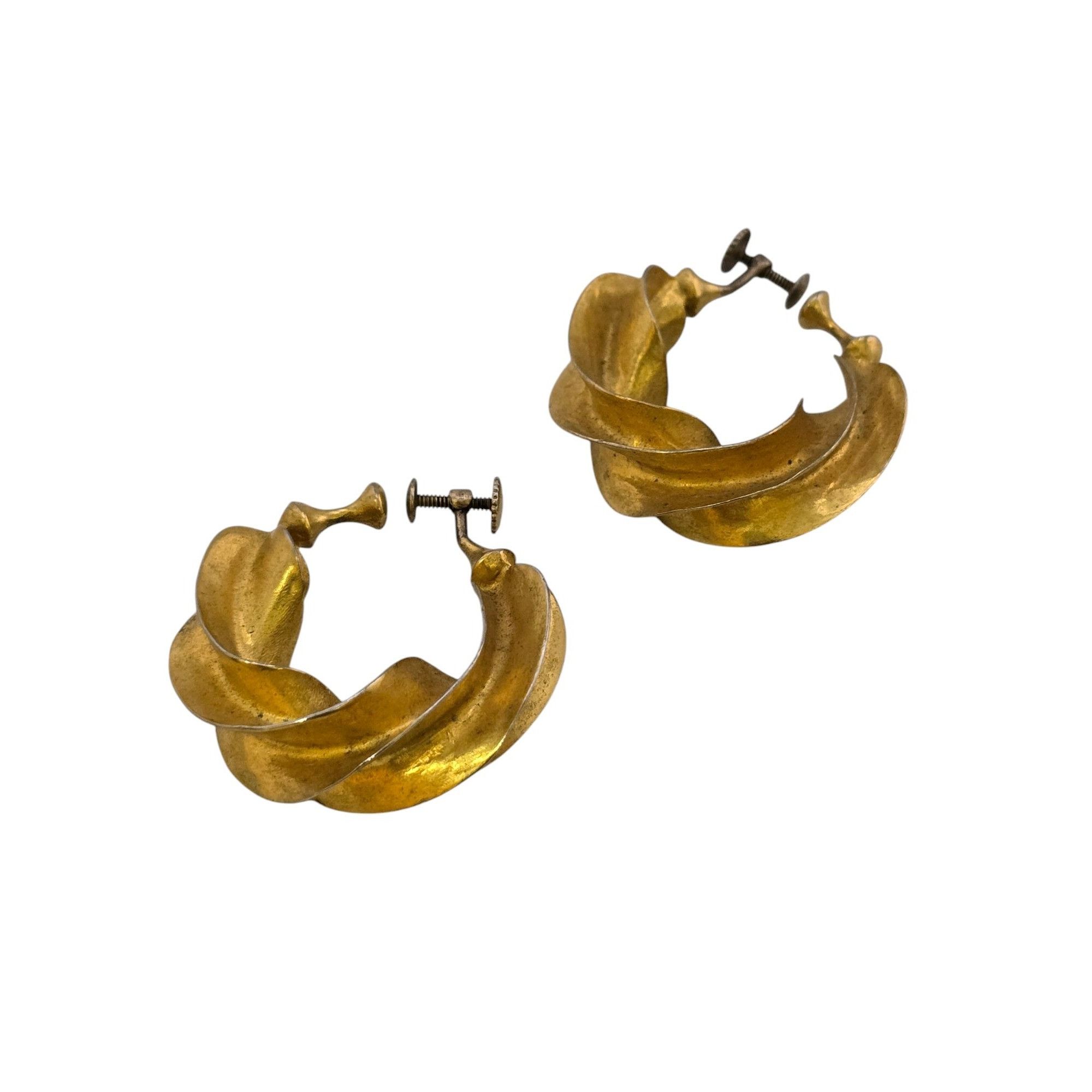 Vintage Vintage Brutalist Brass & Sterling Clip Twisted Hoop Earring Size ONE SIZE - 4 Thumbnail