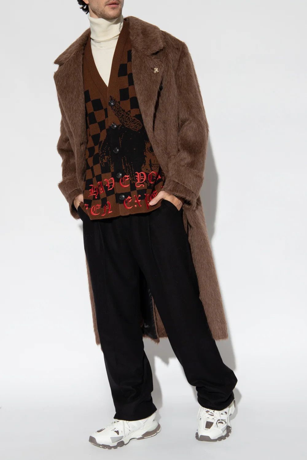 Amiri o1w1db10125 Unisex V-Neck Knitted Cardigan in Brown & Black Size US S / EU 44-46 / 1 - 4 Thumbnail