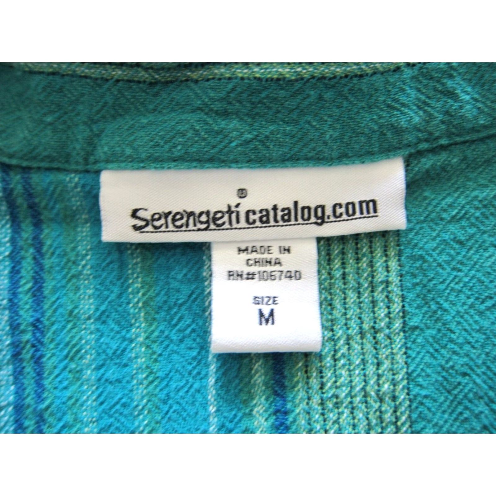 Vintage Serengeti Catalog.com 100% Cotton Green Blue Stripe Button Short Sleeve Blouse M Women's Shirt Blouse Green Stripe 90s Event 80s? Size M / US 6-8 / IT 42-44 - 4 Thumbnail
