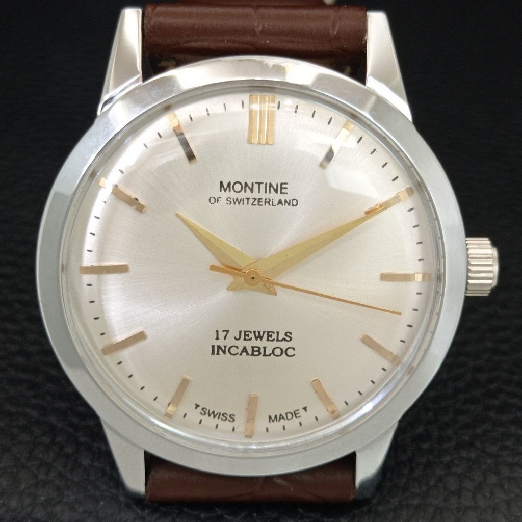 Other VINTAGE MONTINE HAND-WINDING SWISS MENS SILVER WATCH a444153 Size 38 - 4 Thumbnail