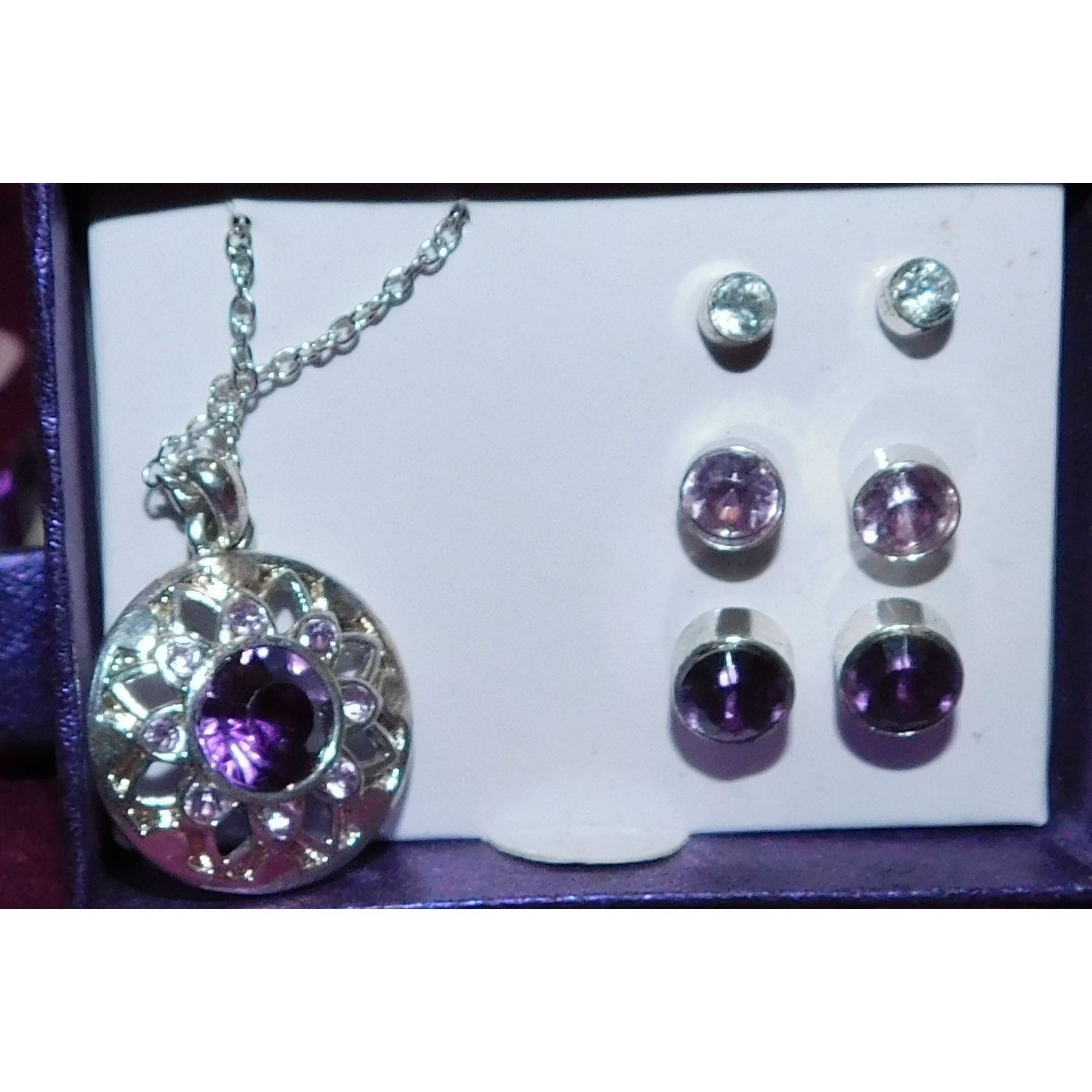Other Silver And Purple Jewelry Set (Necklace, 3 Pairs Of Earrings Size ONE SIZE - 5 Thumbnail