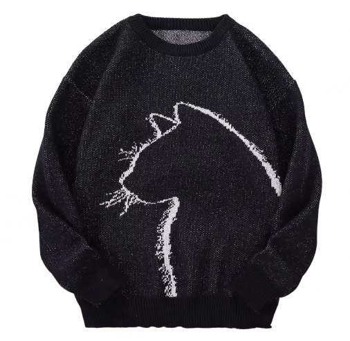 Japanese Brand Y2K Cat Shadow Pattern Sweater Jacquard Knitted Sweatshirt Size US L / EU 52-54 / 3 - 1 Thumbnail