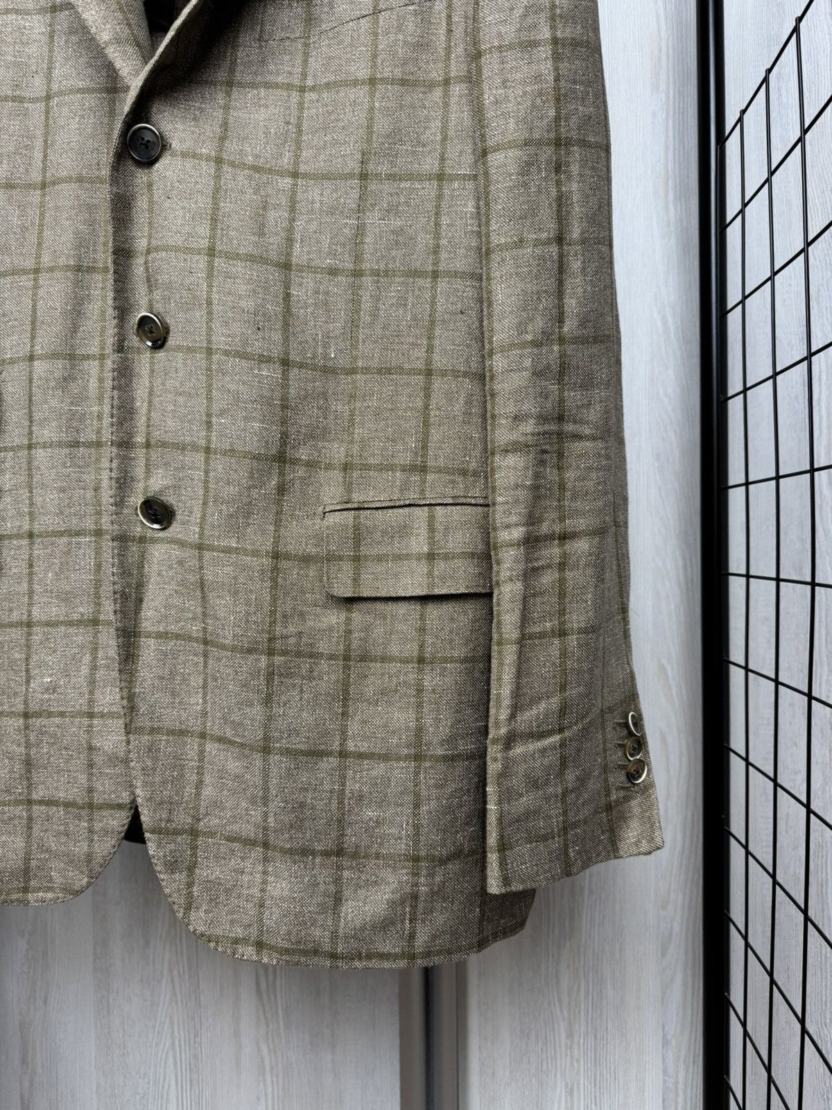 Doriani Doriani Milano beige checkered unlined linen wool blazer Size 44R - 4 Thumbnail