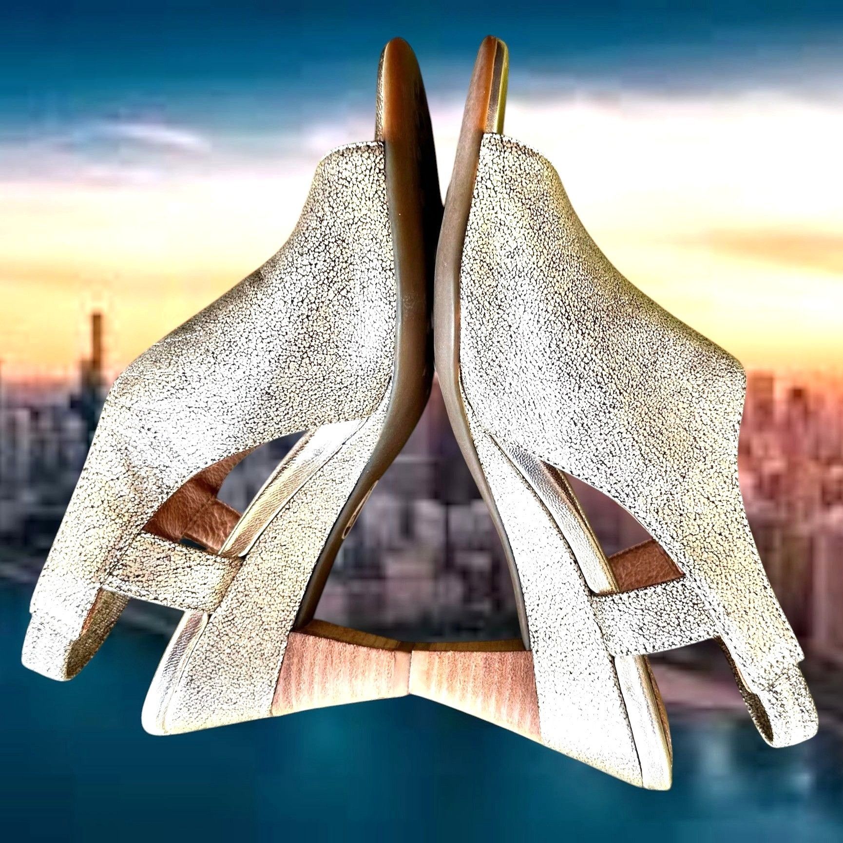 Other Softt Heels 7M Gold Metallic Peep Toe Slingbacks Leather Upp Size US 7 / IT 37 - 6 Thumbnail