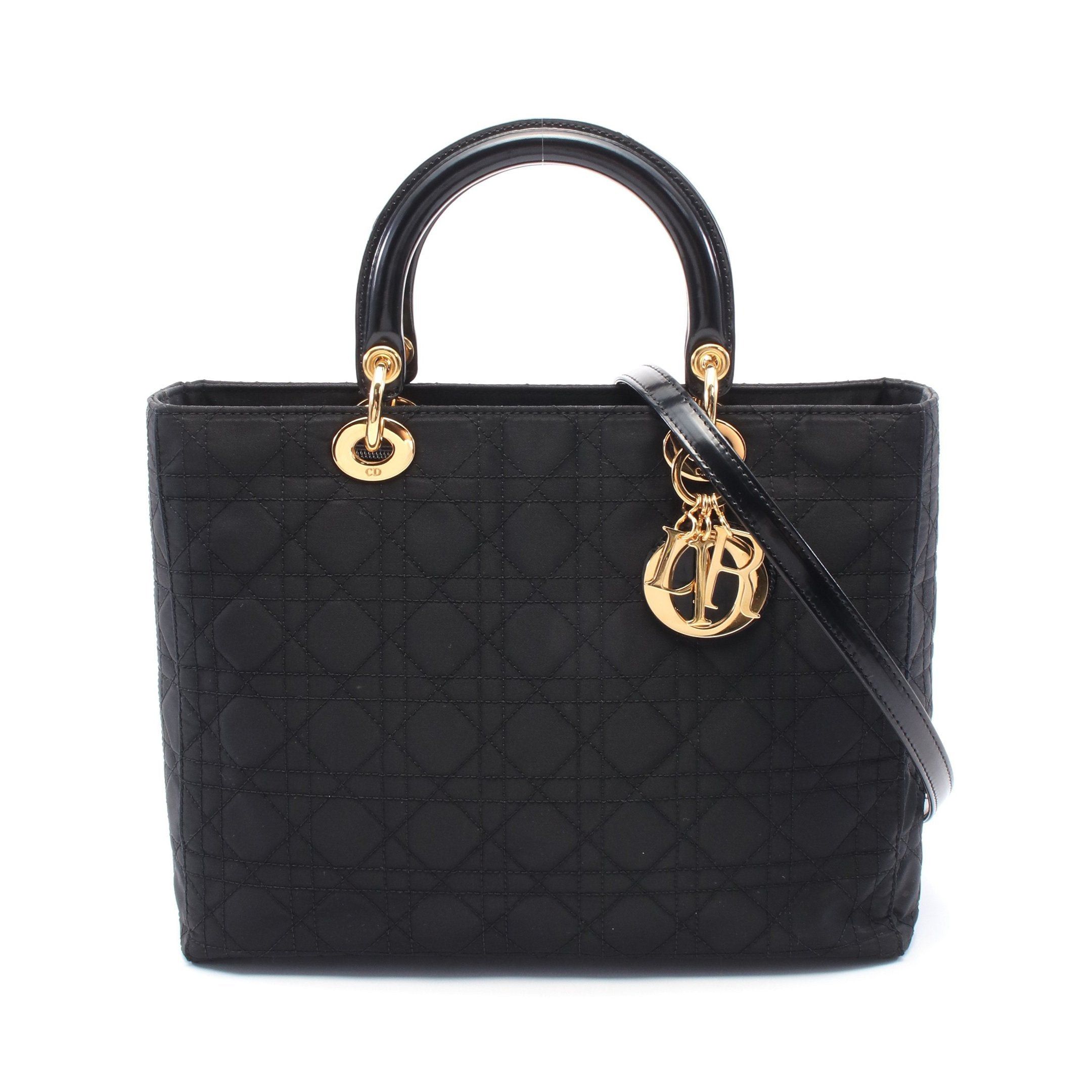 Dior Dior Lady Dior Large Canage Handbag Nylon Leather Black Size ONE SIZE - 1 Thumbnail